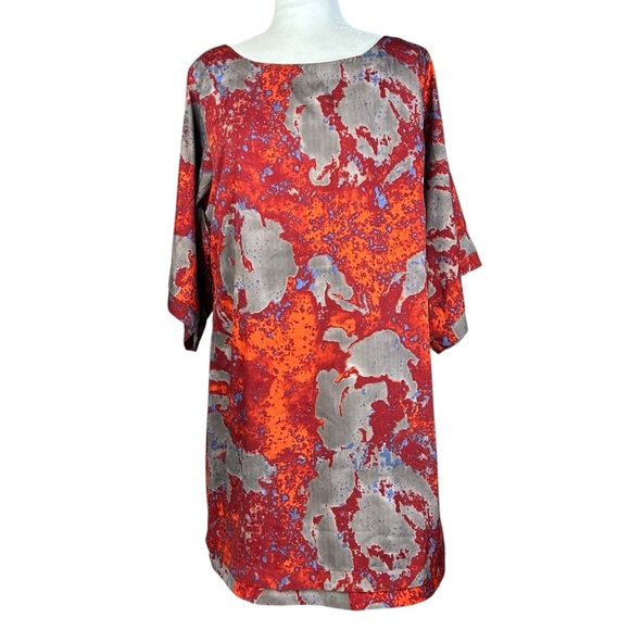 W118 Walter Baker Kimono Large Shift Dress Galactica Red Abstract Sheath Spring - Picture 1 of 13